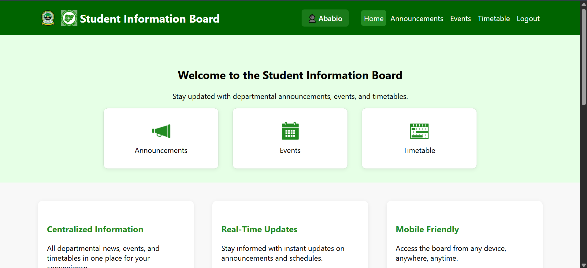 Student Dashboard screenshot